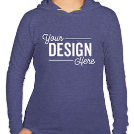 Anvil Women's Hooded Long Sleeve T-shirt - Color: Heather Blue