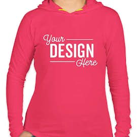 Anvil Women's Hooded Long Sleeve T-shirt - Color: Hot Pink