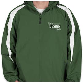 Sport-Tek Fleece Lined Colorblock Hooded Jacket - Color: Forest Green / White