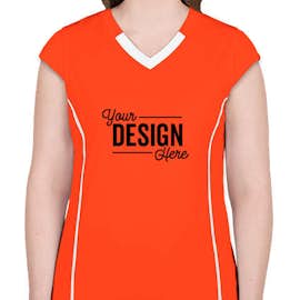 Augusta Women's Contrast V-Neck Volleyball Jersey - Color: Power Orange / White