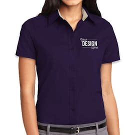 Port Authority Women's Short Sleeve Easy Care Shirt - Color: Purple/Light Stone