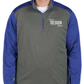 Ultra Club Lightweight Colorblock Quarter Zip Performance Pullover - Color: Grey Heather / Kyanos Blue