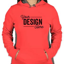 Sport-Tek Women's Colorblock Performance Pullover Hoodie - Color: Hot Coral / Dark Smoke Grey