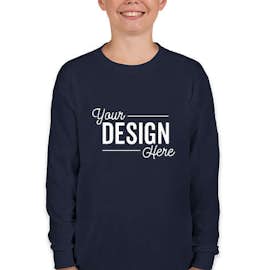 Gildan Youth 100% Cotton Long Sleeve T-shirt - Color: Navy