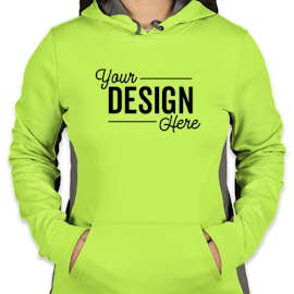 Sport-Tek Women's Colorblock Performance Pullover Hoodie - Color: Lime Shock / Dark Smoke Grey