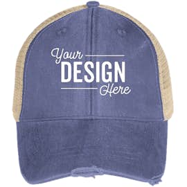 Adams Pigment Dyed Distressed Trucker Hat - Color: Royal / Tan