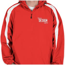 Sport-Tek Fleece Lined Colorblock Hooded Jacket - Color: True Red / White