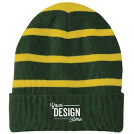 Sport-Tek Fleece Lined Striped Cuff Beanie - Color: Forest Green / Gold