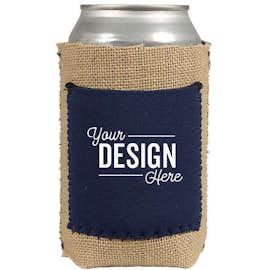 Burlap Can Cooler with Neoprene Pocket - Color: Navy