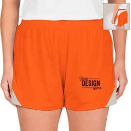 Team 365 Women's Colorblock Performance Shorts - Color: Sport Orange / Sport Silver