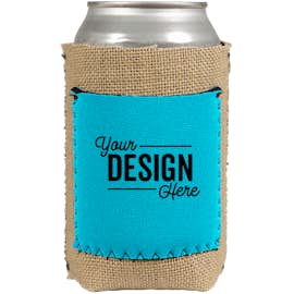 Burlap Can Cooler with Neoprene Pocket - Color: Aqua