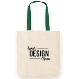 Midweight Contrast Handles Cotton Canvas Tote Bag - Color: Natural / Forest