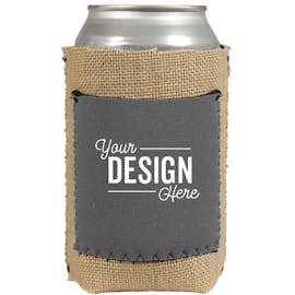 Burlap Can Cooler with Neoprene Pocket - Color: Slate