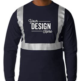 Bayside USA-Made Reflective 100% Cotton Long Sleeve T-shirt - Color: Navy