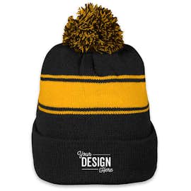 Sport-Tek Striped Pom Pom Beanie - Color: Black / Gold