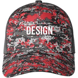 Port Authority Digital Camo Snapback Trucker Hat - Color: Flame Red Digi / Grey Steel