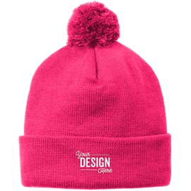 Sport-Tek Solid Pom Pom Beanie - Color: Pink Raspberry
