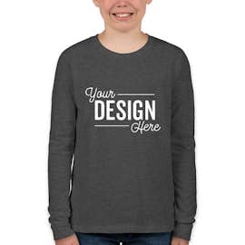 Bella + Canvas Youth Long Sleeve Jersey T-shirt - Color: Dark Grey Heather
