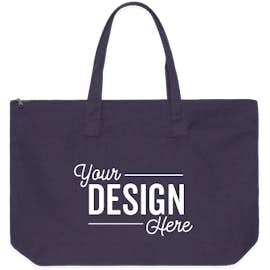 Large Wide 100% Cotton Canvas Zippered Tote - Color: Navy