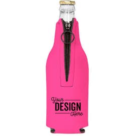 Foldable Foam Zipper Bottle Cooler - Color: Neon Pink