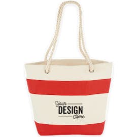 Medium Nautical Stripe 100% Cotton Tote - Color: Red