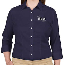 Van Heusen Women's 3/4 Sleeve Baby Twill Dress Shirt - Color: Navy