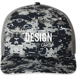 Richardson Patterned Snapback Trucker Hat - Color: Navy Digital Camo / Charcoal