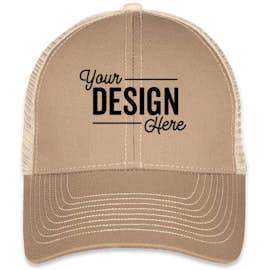 Mega Cap Contrast Stitch Trucker Hat - Color: Khaki / Beige