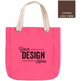 Port Authority Garment Washed Cotton Canvas Contrast Tote - Color: Tropical Pink