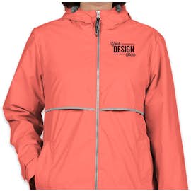 Charles River Women's New Englander Hooded Rain Jacket - Color: Coral / Reflective