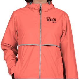 Charles River Women's New Englander Hooded Rain Jacket - Color: Coral / Reflective