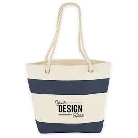 Medium Nautical Stripe 100% Cotton Tote - Color: Navy