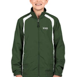 Sport-Tek Youth Full Zip Colorblock Warm-Up Jacket - Color: Forest Green / White