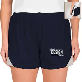 Team 365 Women's Colorblock Performance Shorts - Color: Sport Dark Navy / Sport Silver