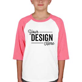 Sport-Tek Youth Raglan T-shirt - Color: White / Bright Pink