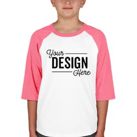 Sport-Tek Youth Raglan T-shirt - Color: White / Bright Pink