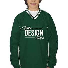 Sport-Tek Youth Tipped V-Neck Windshirt - Color: Forest Green / White