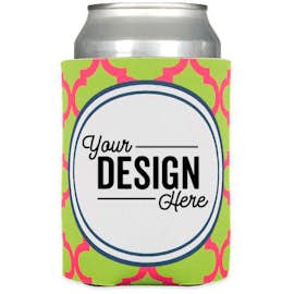 Moroccan Tile Foldable Can Cooler - Color: Vibrant Lime / Hot Pink