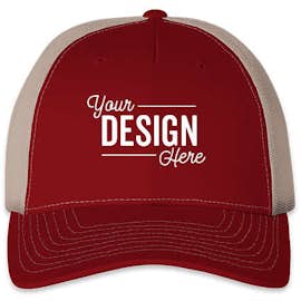 Richardson Five-Panel Snapback Trucker Hat - Color: Cardinal / Tan