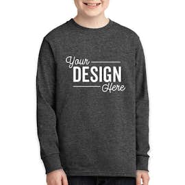 Port & Company Youth Core Cotton Long Sleeve T-shirt - Color: Dark Heather Grey