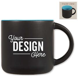 14 oz. Ceramic Two-Tone Black Minolo Mug - Color: Black / Sky Blue