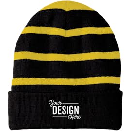 Sport-Tek Fleece Lined Striped Cuff Beanie - Color: Black / Gold