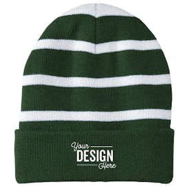 Sport-Tek Fleece Lined Striped Cuff Beanie - Color: Forest Green / White