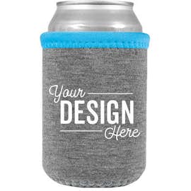 Heathered Jersey Neoprene Can Cooler - Color: Charcoal Gray / Light Blue / Light Blue