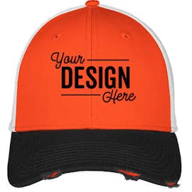 New Era 39THIRTY Distressed Stretch Fit Mesh Hat - Color: Black / Deep Orange / White