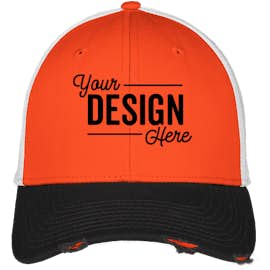 New Era 39THIRTY Distressed Stretch Fit Mesh Hat - Color: Black / Deep Orange / White