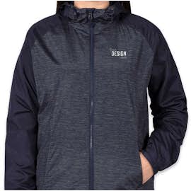 Sport-Tek Women's Heather Raglan Hooded Full Zip Jacket - Color: True Navy Heather / True Navy