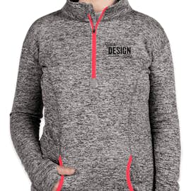 J. America Women's Cosmic Quarter Zip Performance Pullover - Color: Charcoal Fleck / Fire Coral