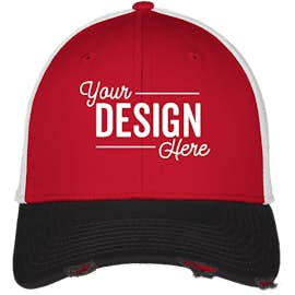 New Era 39THIRTY Distressed Stretch Fit Mesh Hat - Color: Black / Scarlet / White