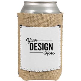 Burlap Can Cooler with Neoprene Pocket - Color: White